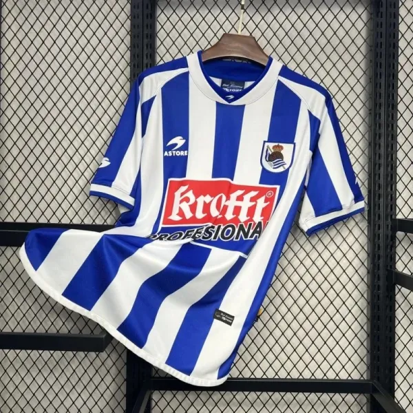 Real Sociedad 1999-2000 Home Jersey Blue and White Striped Football Shirt - 1