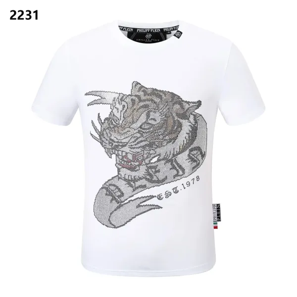 Philipp Plein Tiger Crystal Embroidery White T-Shirt - 1