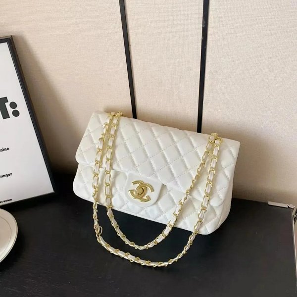 Chanel Classic Flap Bag White Quilted Leather Chain Shoulder Bag Chain Bag product listing in Litbuy spreadsheet finds