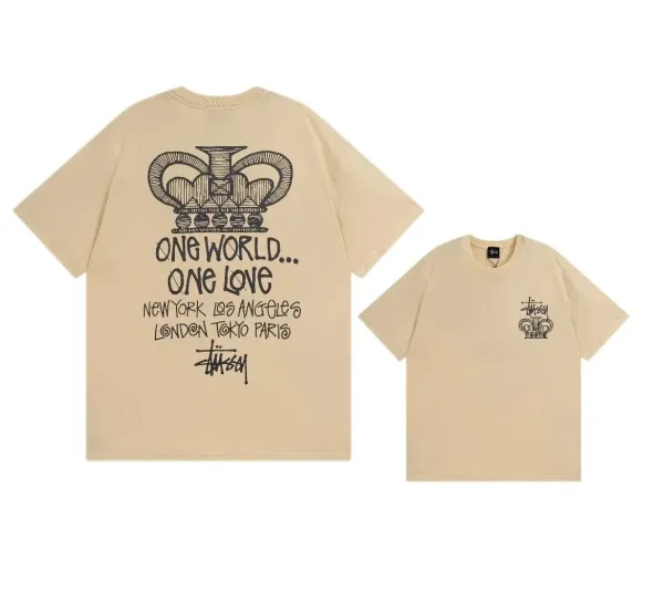 Stüssy One World Crown Beige T-Shirt - 1