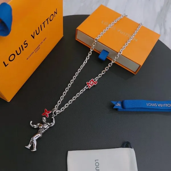 Louis Vuitton Strongman Pendant Necklace Silver Red Enamel Necklaces - 1