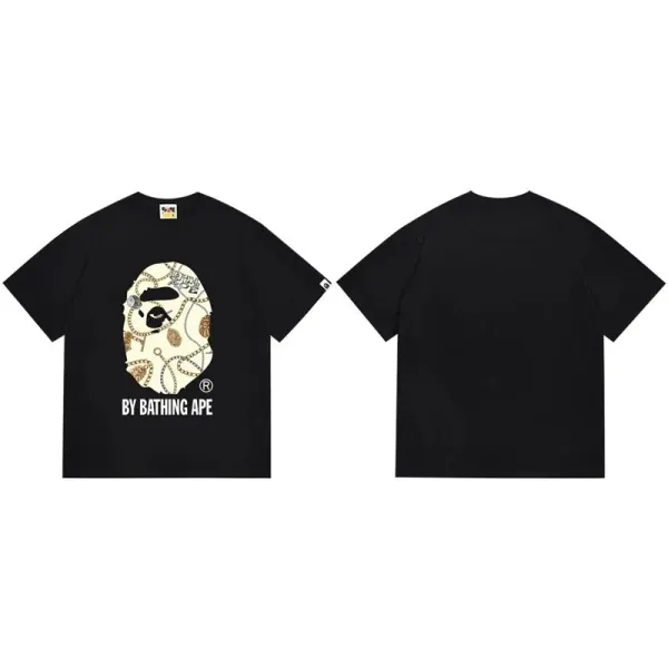 A Bathing Ape Chain Print Ape Head Black T-Shirt - 1
