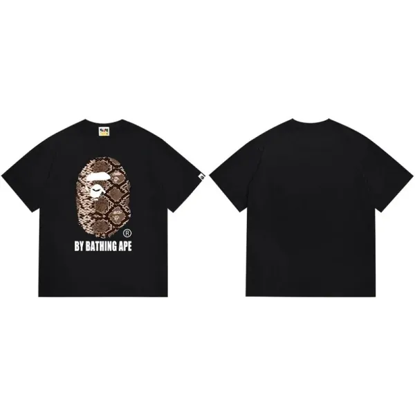 A Bathing Ape Snake Print Ape Head T-Shirt Black - 1