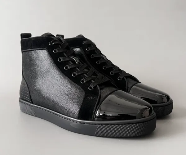 Christian Louboutin Louis Junior High Top Black Patent & Suede Sneakers - 1