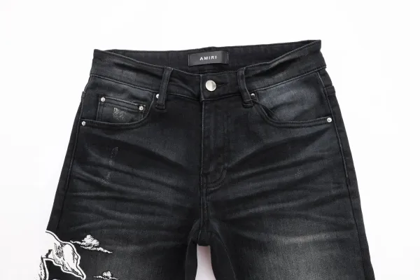 Amiri Distressed Skull Print Black Jeans - 6