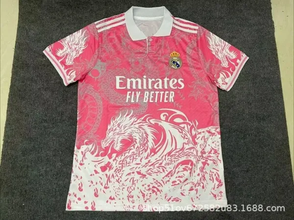 Real Madrid x Emirates Dragon Print Pink Polo Jersey - 1