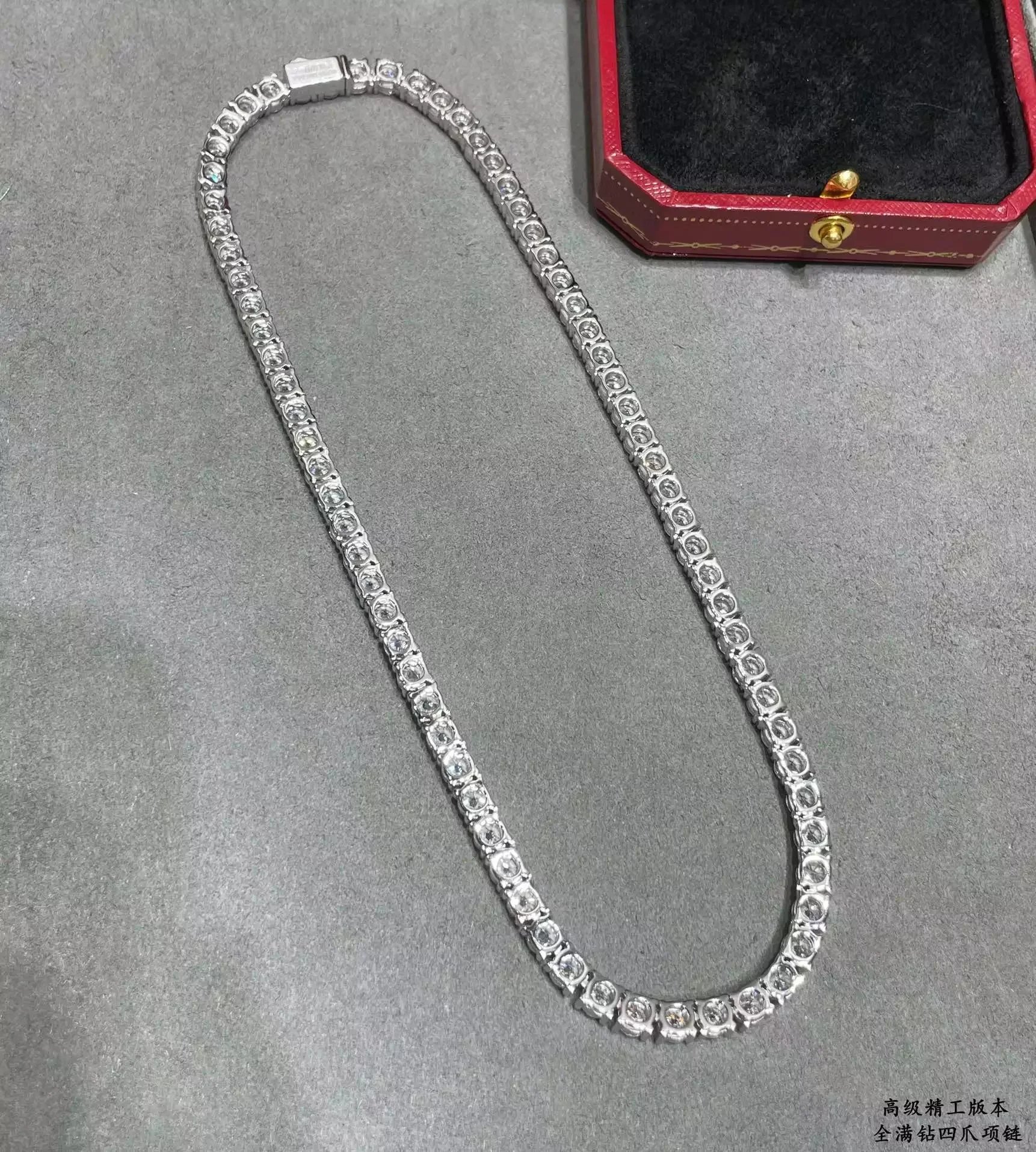Cartier Tank Française-Style Full Diamond Four-Prong Necklace Silver