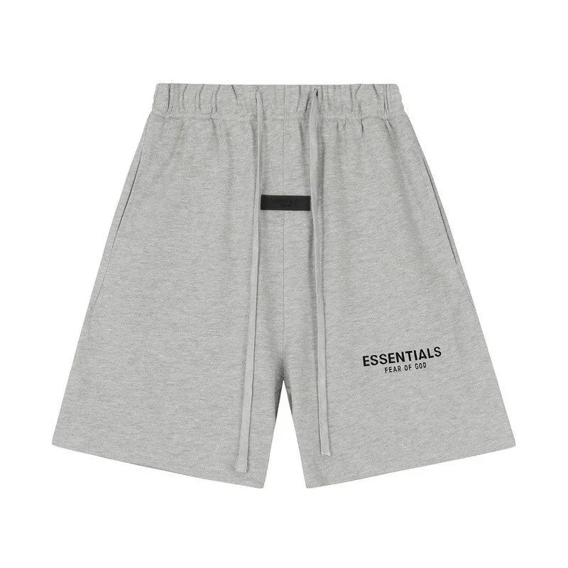 Fear of God Shorts ESSENTIALS drawstring logo — 2404 Heather Gray (Flocked Letters)