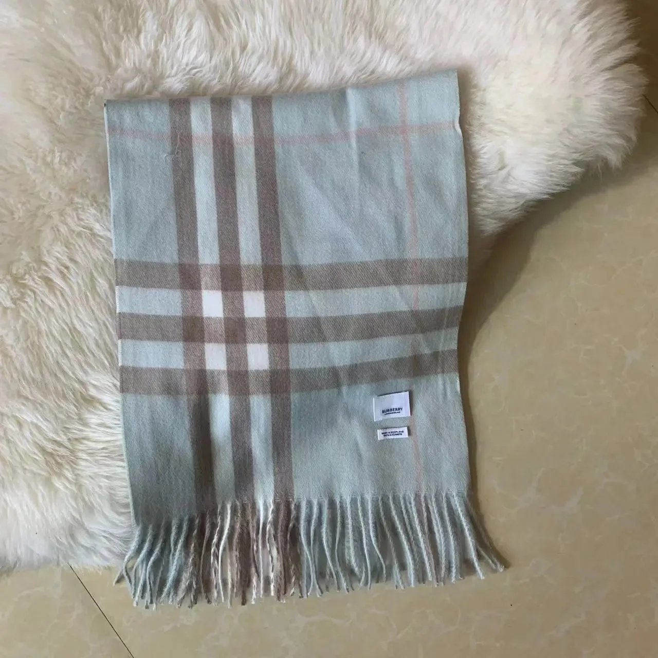 Burberry Scarves Fringed check scarf — B- 8 Cyan