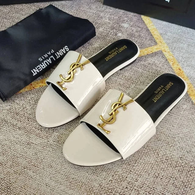 Saint Laurent Sandals Flat slide with gold YSL logo and wide strap product detail image 5