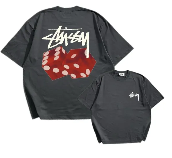 Stüssy Dice Print Oversized T-Shirt Charcoal Gray - 1