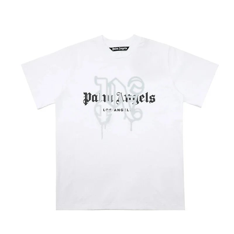 Palm Angels T-Shirts Short-sleeve graphic logo T-shirt — 2273 White, black, gray, and blue