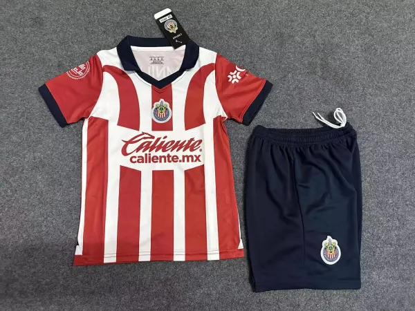Chivas Guadalajara Home Kit 2023 Red-White Striped Jersey and Navy Shorts Set - 1