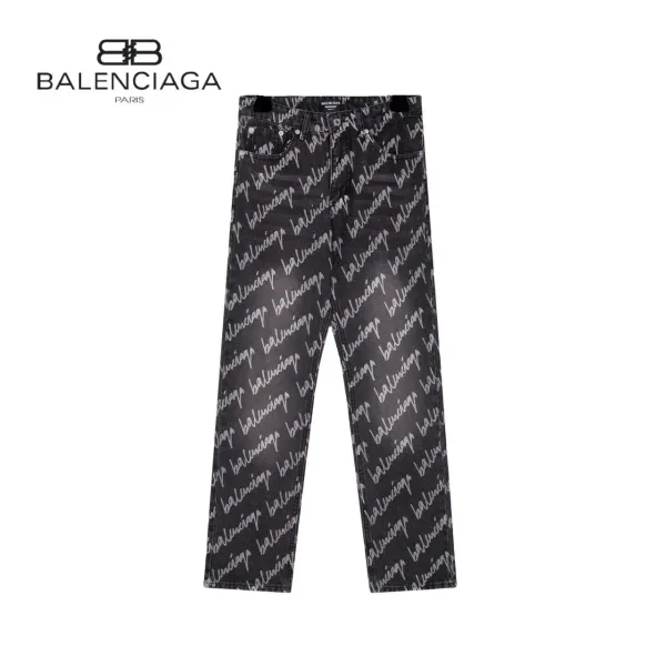 Balenciaga Logo Print Black Denim Jeans - 4