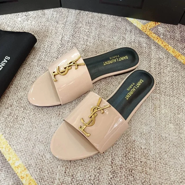 Saint Laurent Sandals Flat slide with gold YSL logo and wide strap product detail image 8