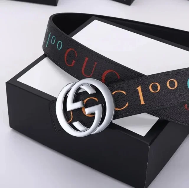Gucci Belts Multicolor logo-print belt with interlocking G buckle product detail image 3