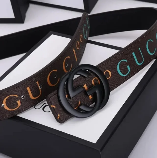Gucci Belts Multicolor logo-print belt with interlocking G buckle product detail image 7
