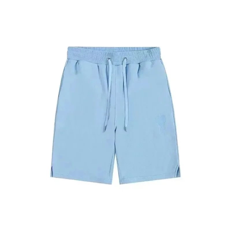 AMI Paris Shorts Drawstring with de Cœur heart patch — Blue Minimalist 005