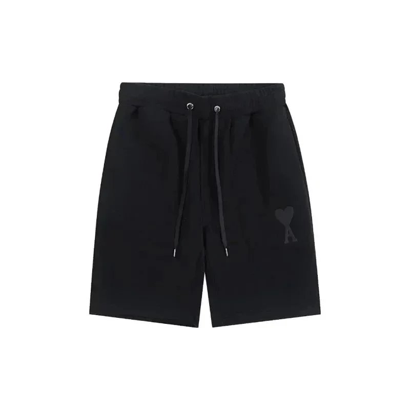 AMI Paris Shorts Drawstring with de Cœur heart patch — Black Minimalist 005