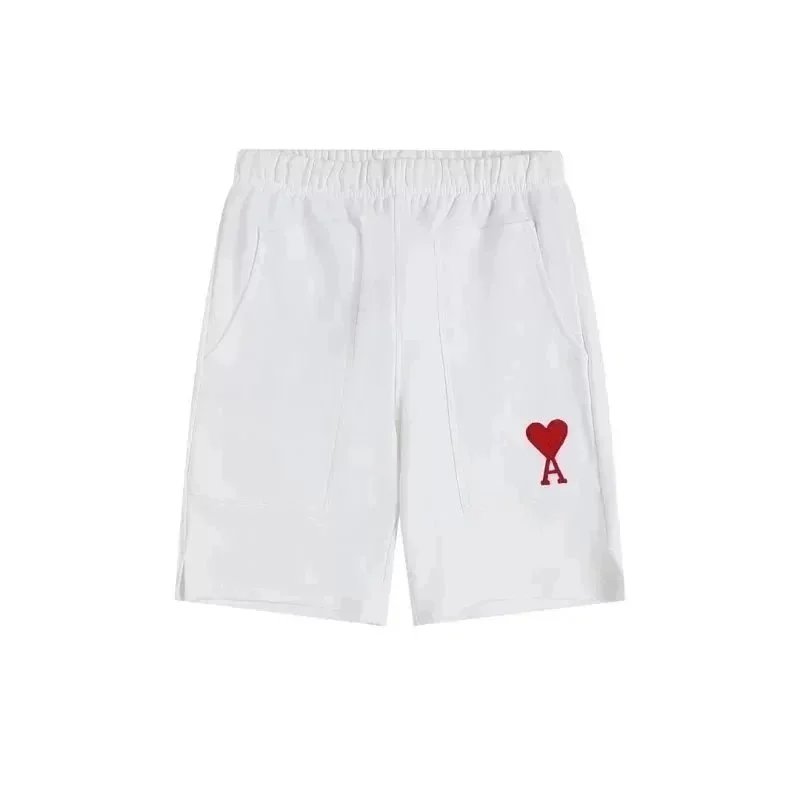AMI Paris Shorts Drawstring with de Cœur heart patch — White large pocket 005