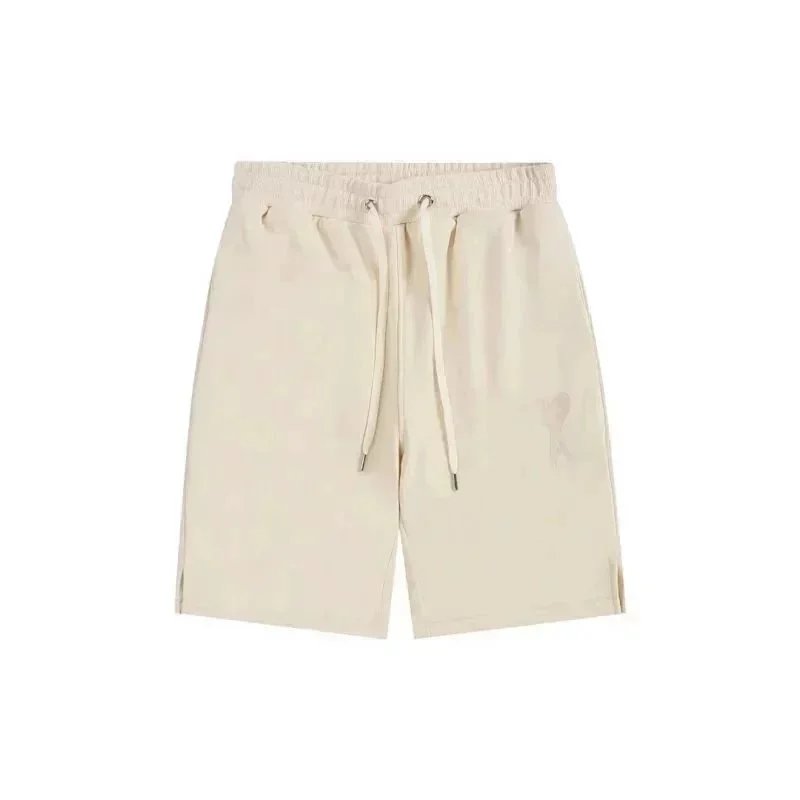 AMI Paris Shorts Drawstring with de Cœur heart patch — Milk-white minimalist 005