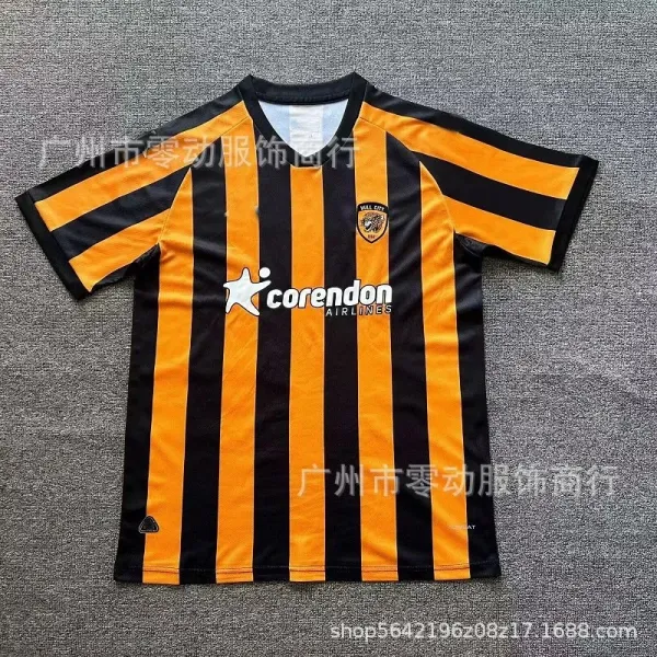Hull City FC 2008-09 Home Jersey Black Orange Striped Football Jersey - 1