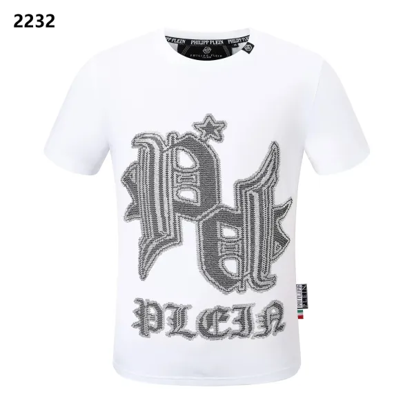 Philipp Plein PP Logo Rhinestone Embellished White T-Shirt - 1