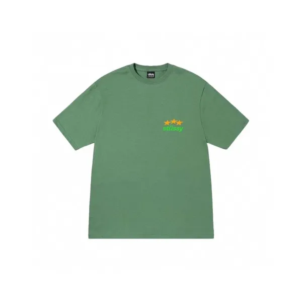Stüssy Three Star Logo Tee Army Green T-Shirt - 1