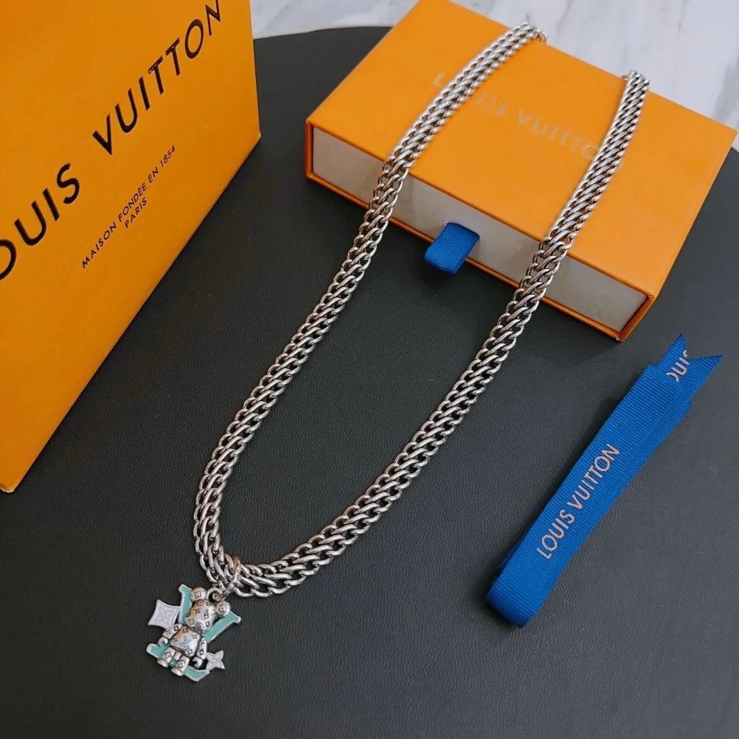 Louis Vuitton LV Bear Charm Chain Necklace Silver