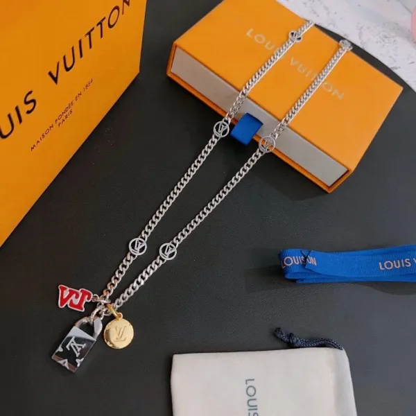 Louis Vuitton Chain Necklace with LV Charms Silver Multicolor Necklace - 1