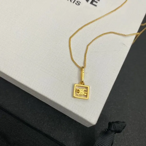 Celine Triomphe Square Pendant Necklace Gold - 1