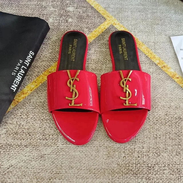 Saint Laurent Sandals Flat slide with gold YSL logo and wide strap product detail image 6