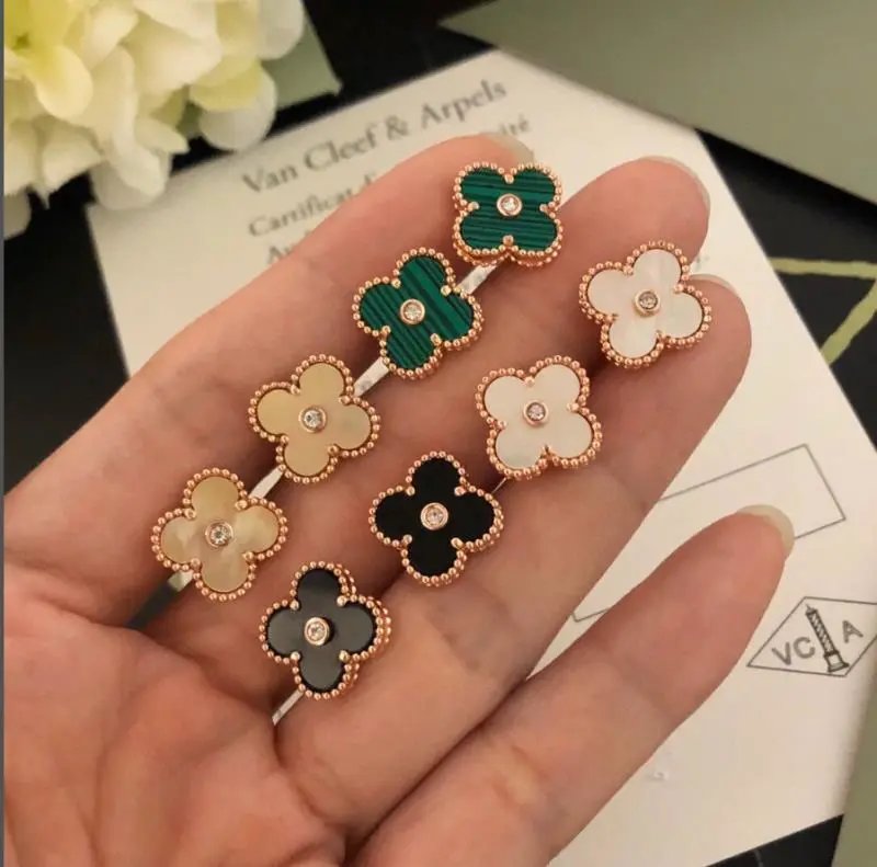 Van Cleef & Arpels Alhambra Four-Leaf Clover Earrings in Black Onyx, White Mother-of-Pearl, and Burgundy Jasper - 4