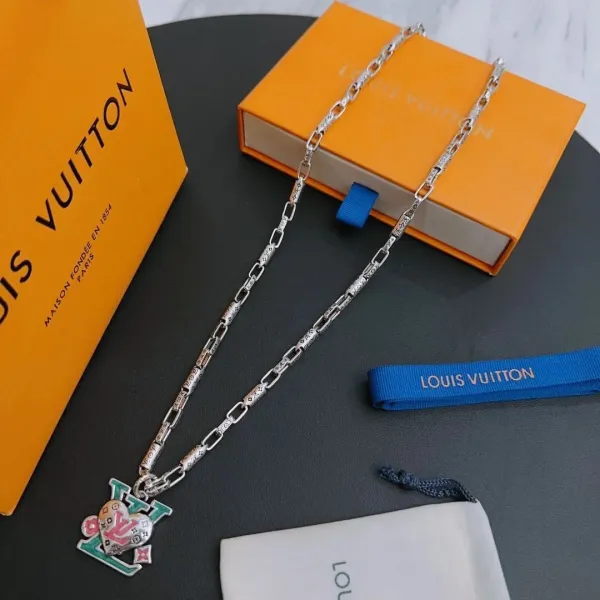 Louis Vuitton LV Heart Pendant Chain Necklace Silver Multicolor - 1