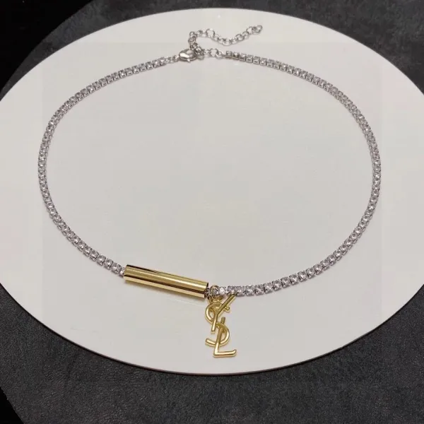 Yves Saint Laurent Monogram Heart Pendant Necklace Gold - 2