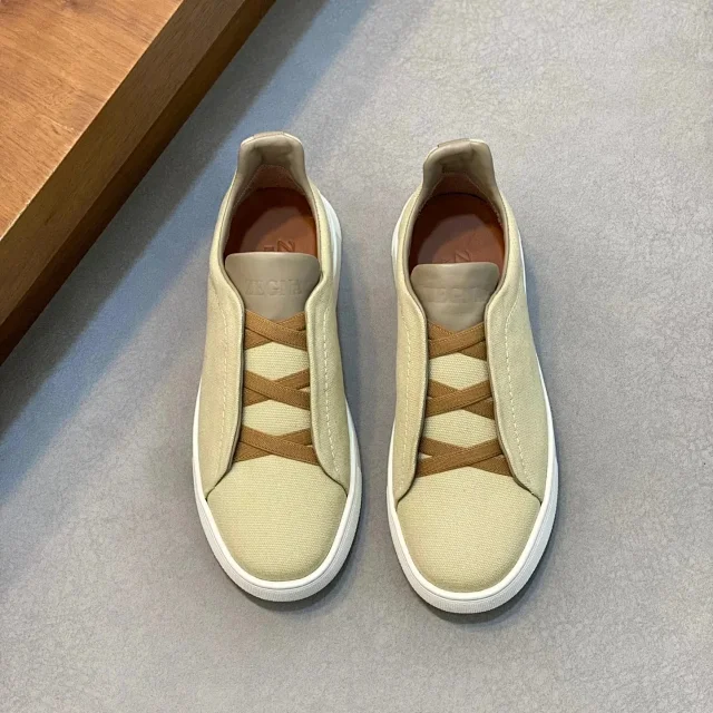 ZEGNA Leather Shoes Triple Stitch Slip-On Sneakers product detail image 8