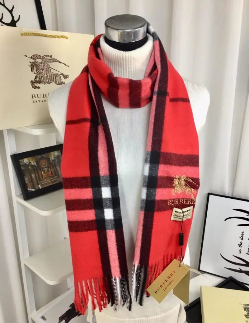 Burberry Scarves Fringed check scarf — A- 2 Red