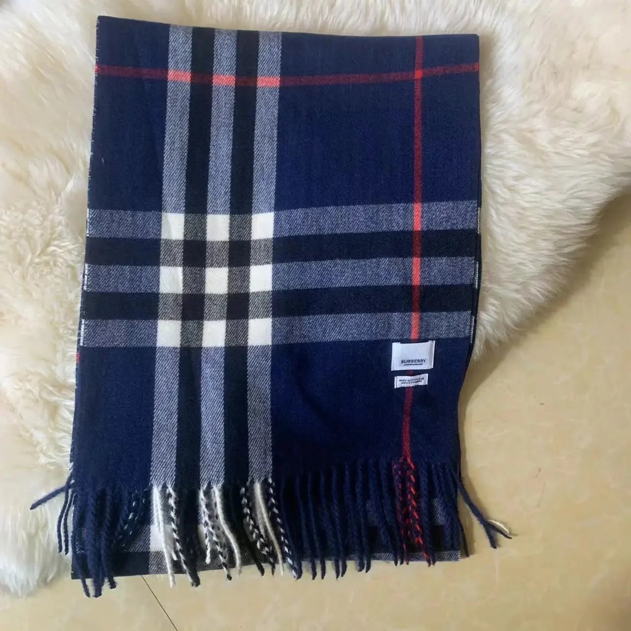 Burberry Scarves Fringed check scarf — B- 4 blue