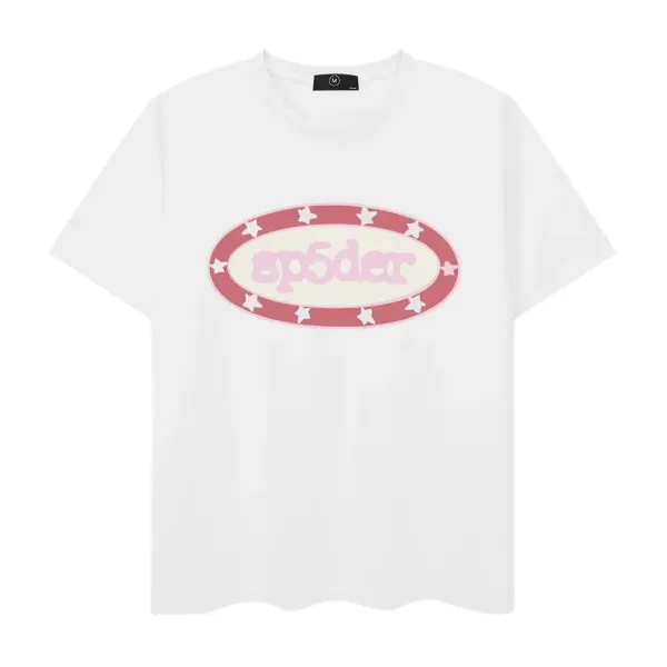 Sp5der Oval Logo Pink Star White T-Shirt - 1