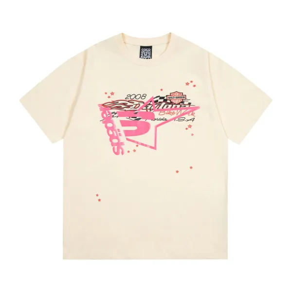 Sp5der x Harley-Davidson 2008 Daytona Bike Week Star Print Beige T-Shirt - 1