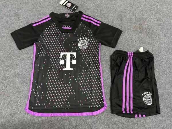 FC Bayern Munich 2023-24 Third Kit Black Purple Jersey and Shorts Set - 1