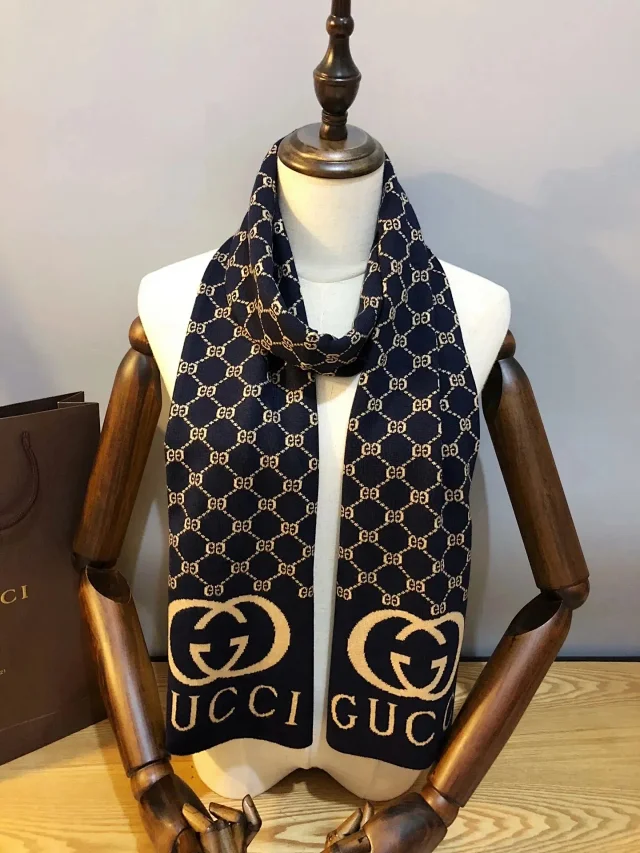 Gucci Scarves GG monogram striped knit scarf product detail image 6