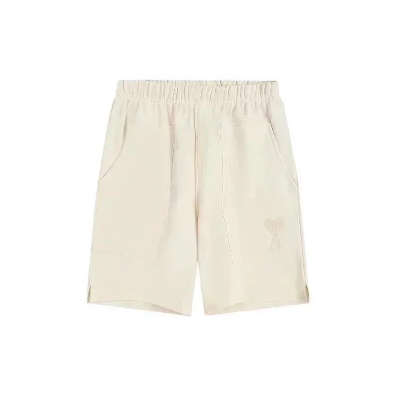 AMI Paris Shorts Drawstring with de Cœur heart patch — Off-white large pocket 005