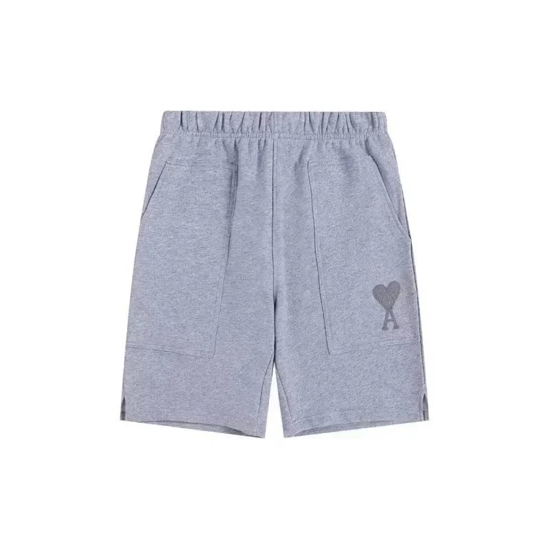 AMI Paris Shorts Drawstring with de Cœur heart patch — Gray large pocket 005