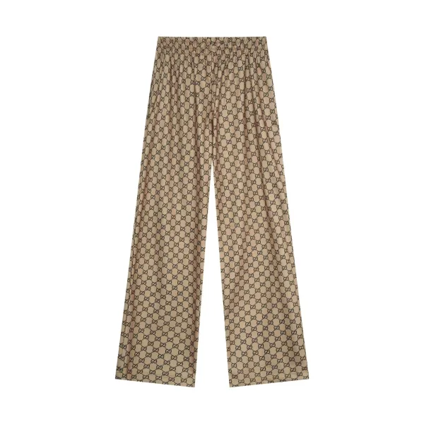Gucci GG Monogram Print Wide-Leg Pants Beige - 3