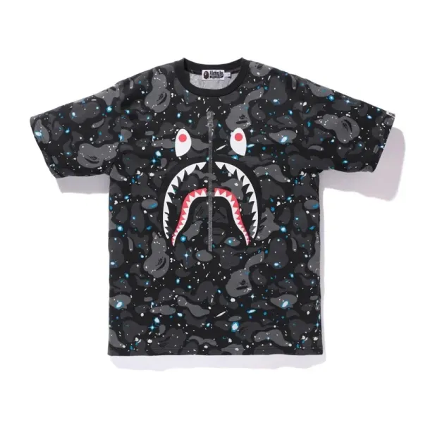 A Bathing Ape Shark Camo Zip-Up T-Shirt Black - 1