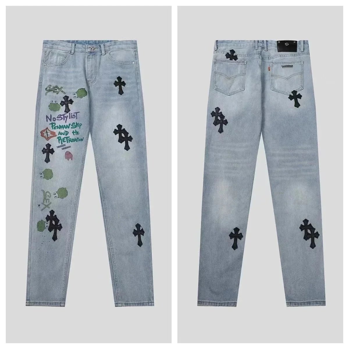 Chrome Hearts Jeans Loose-Fit Cross Patch — 01