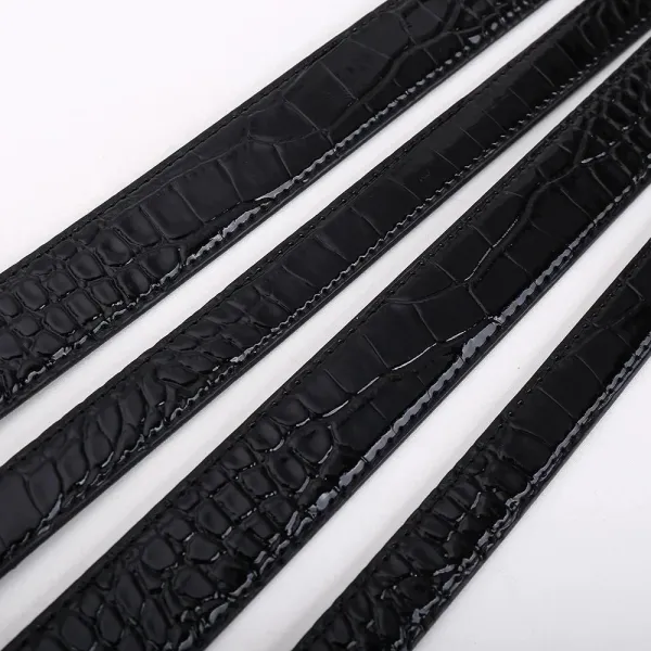Saint Laurent Monogram Croc-Embossed Black Leather Belt with Gold-Tone YSL Buckle - 7