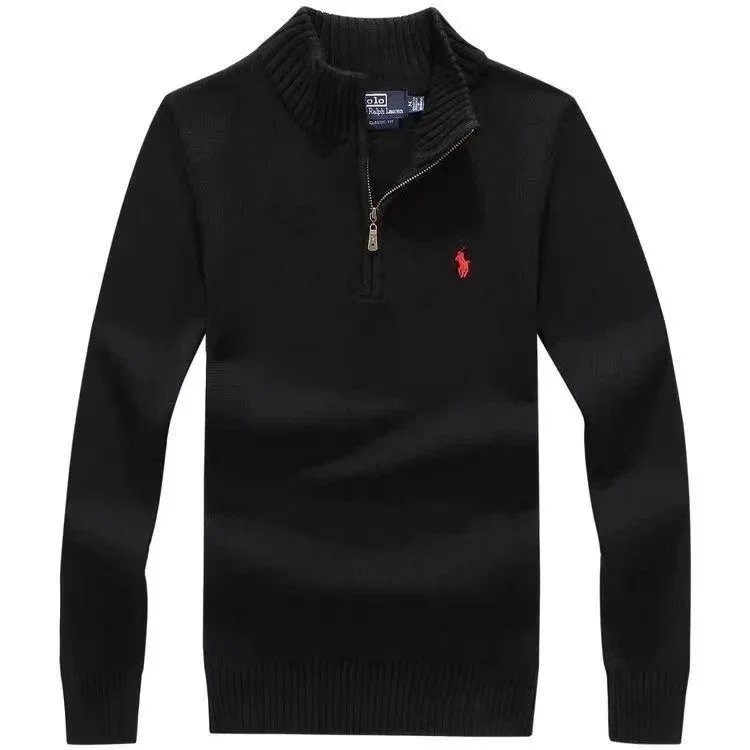 Polo Ralph Lauren Knitwear Quarter-Zip Mock-Neck Knit Sweater — Black