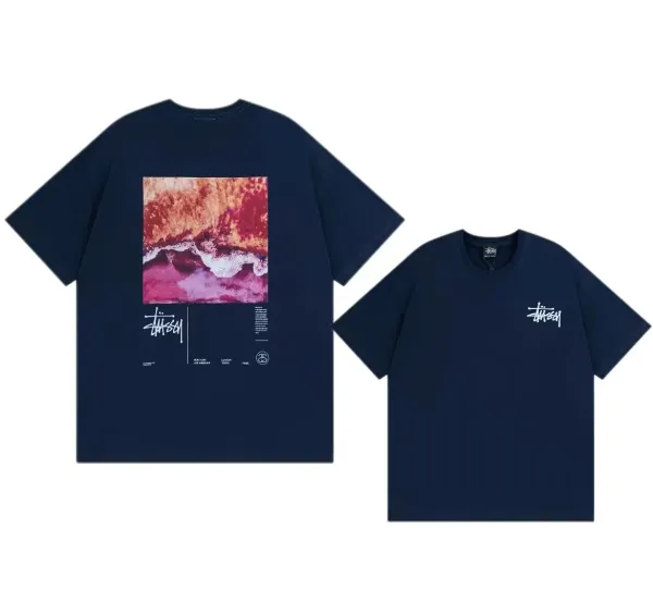 Stüssy Ocean Wave Graphic Navy T-Shirt - 1